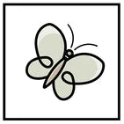 A minimalist icon featuring a butterfly inside a square frame representing 100% silk fabric.