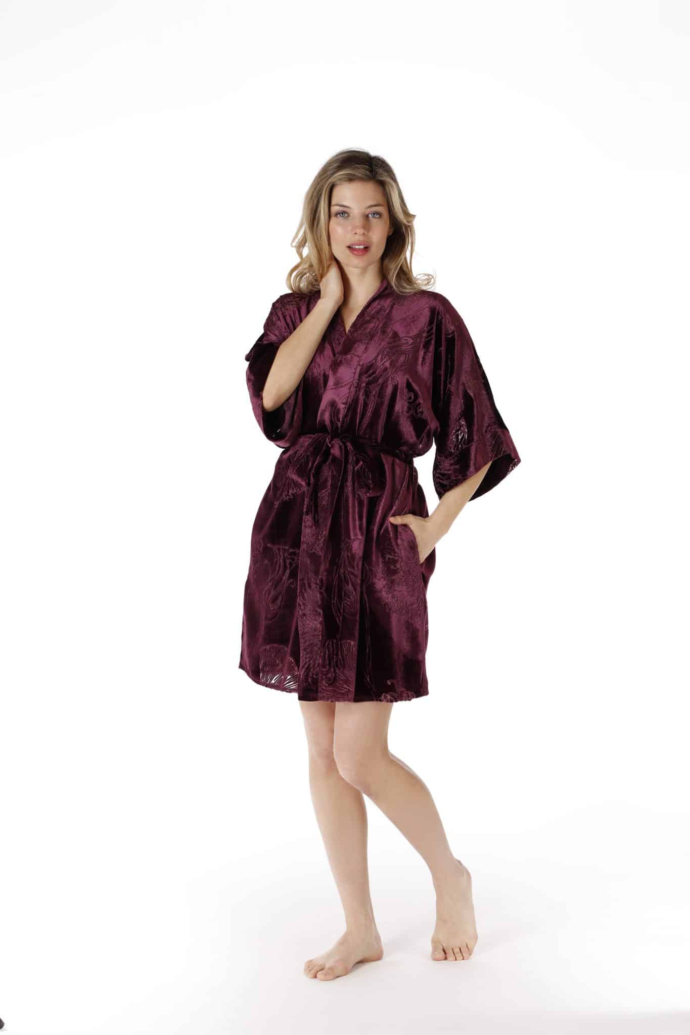 Black Cherry Faberge Velvet Short Robe